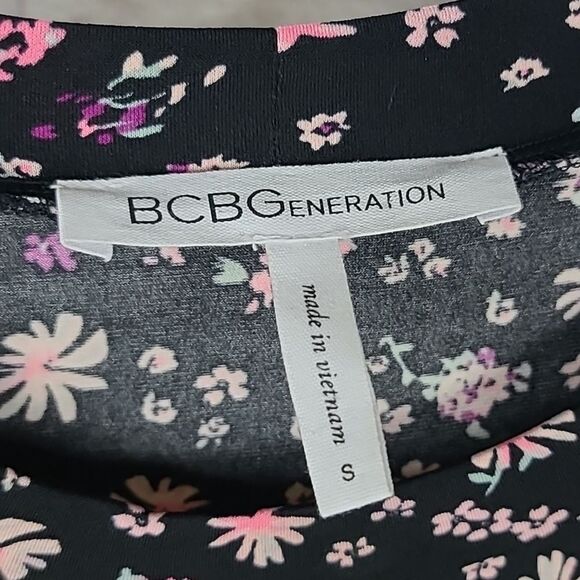 BCBG Long Sleeve Ditsy Print A-Line Dress BCBGeneration Black Jersey Knit Swing - Picture 3 of 11